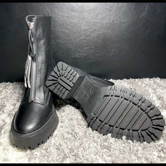 NWT Zara Zippered Leather Heeled Ankle Boots - Picture 8 of 10